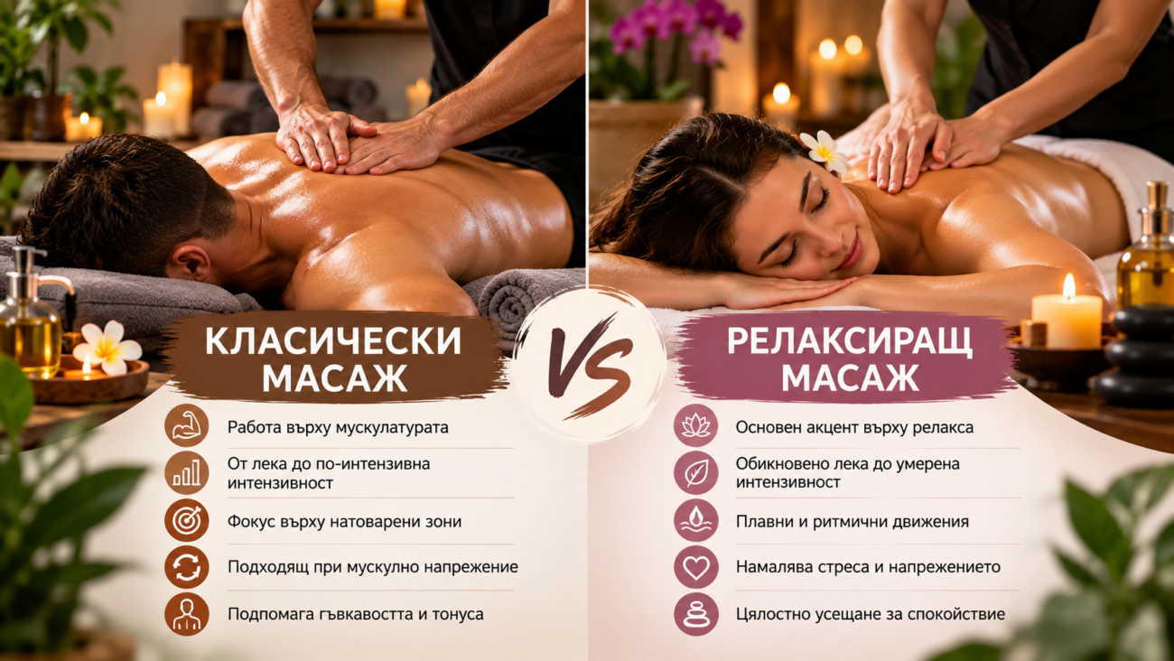 Разлика между класически и релаксиращ масаж – сравнение на двата вида масаж